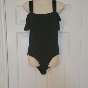 Macy's I.N.C. Black Bodysuit Cold Shoulder Short Sleeves Size Small NEW